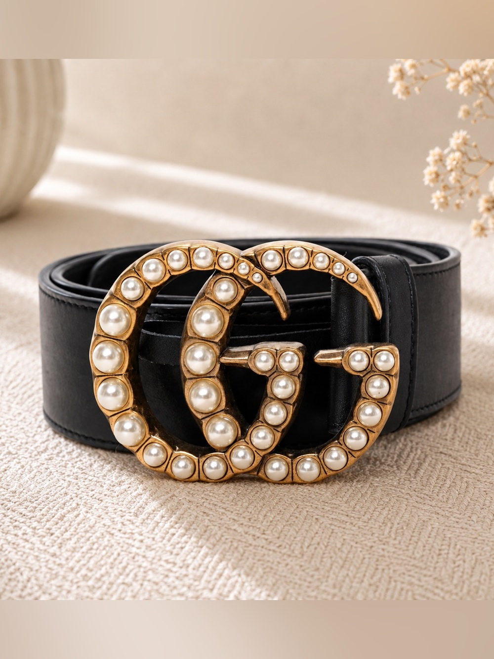 Authentic Gucci Marmont Pearl GG Leather Belt – Size 80/32